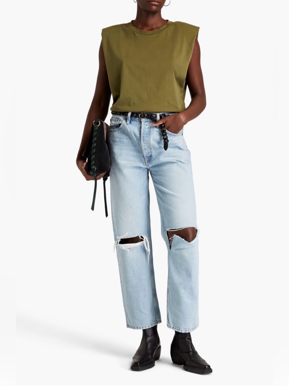 RE/DONE Distressed high-rise straight-leg jeans SZ 31